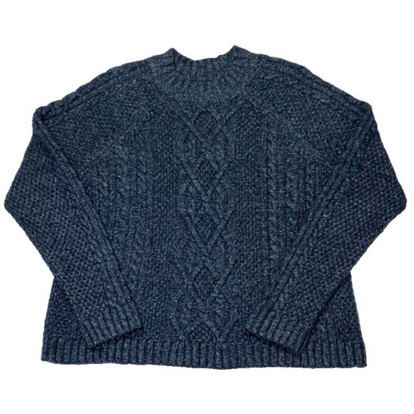 Abercrombie & Fitch Cable Knit Sweater Womens L Blue Fisherman Pullover - Picture 1 of 7